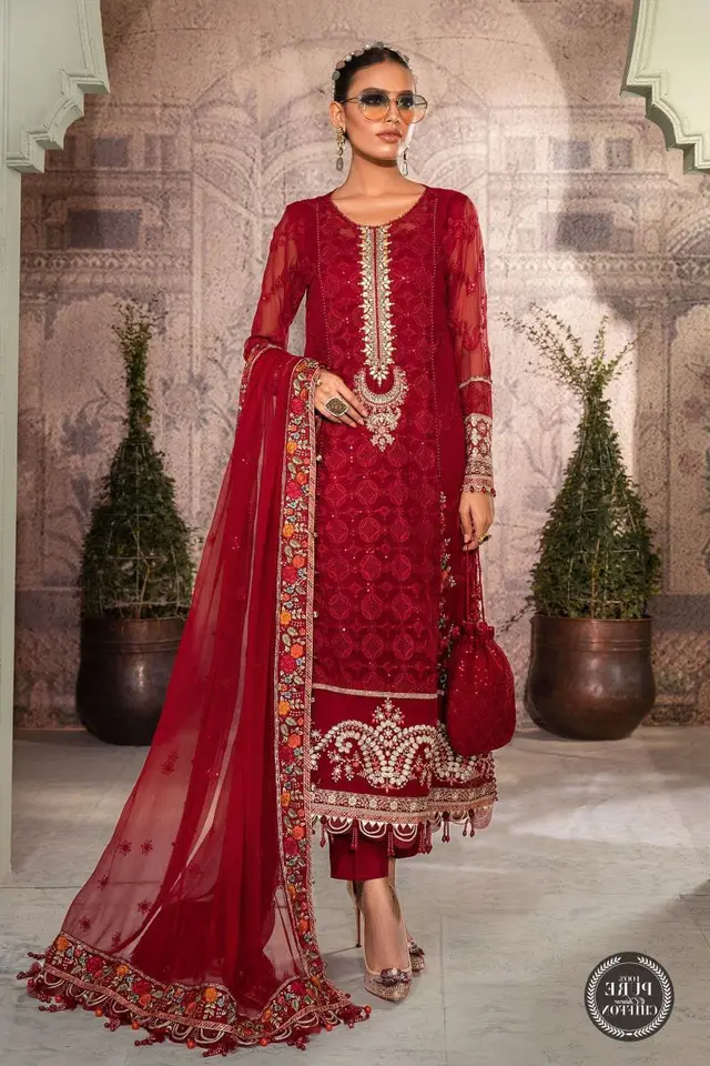 Maria B Ruby Red Chiffon full-length primary view