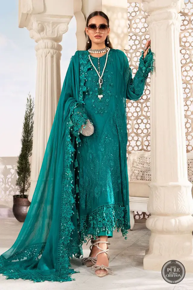 Maria B Deep and Sea Green Chiffon full-length primary view