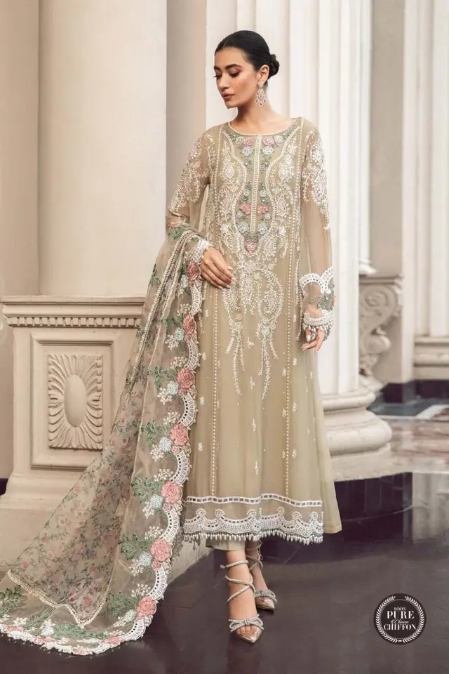 Maria B Coffee Chiffon full-length primary view
