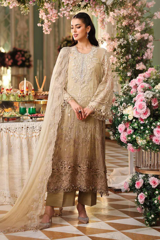 Maria B Olive Gold Chiffon full-length primary view