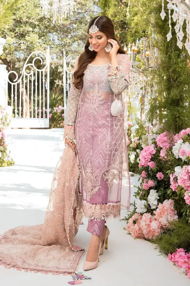 Maria B Shades of Lilac Pink and Blue grey full-length primary view