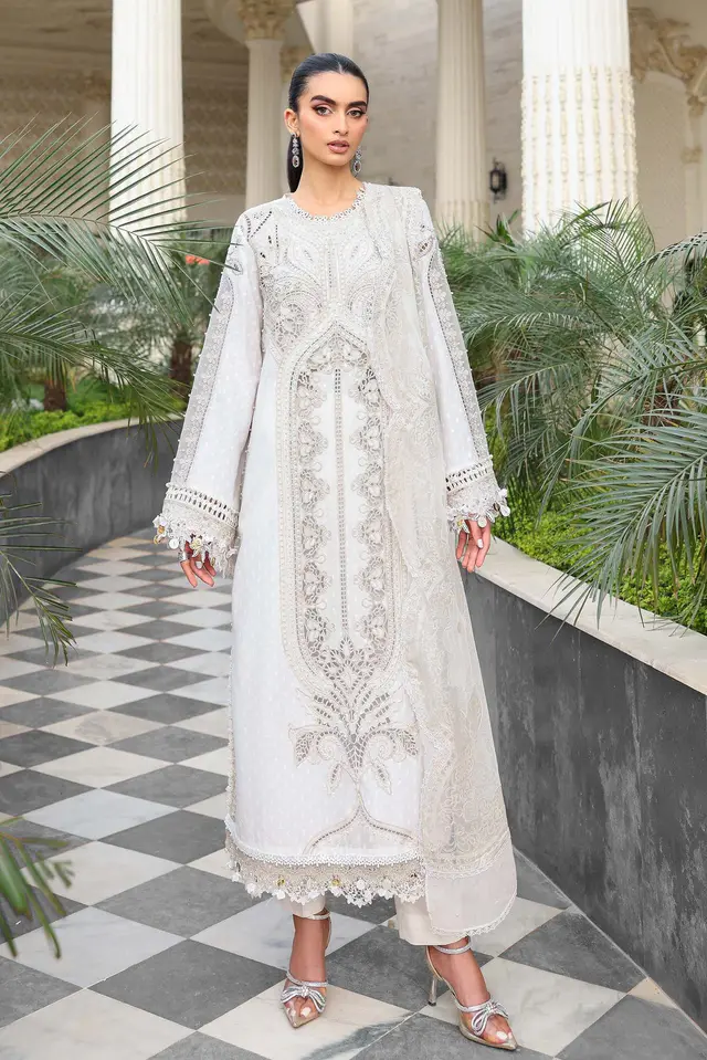 Maria B Lawn 3 Piece Embroidered Lawn Suit luxury lawn full-length primary view