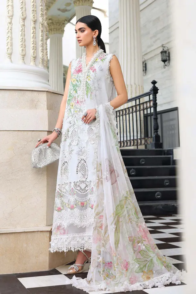 Maria B Lawn 3 Piece Embroidered Lawn Suit luxury lawn full-length primary view