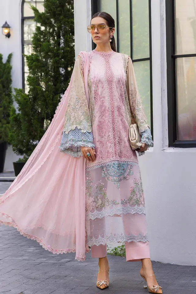 Maria b Lawn |3 Piece Embroidered Lawn Suit  EL-26-09 luxury lawn full-length primary view