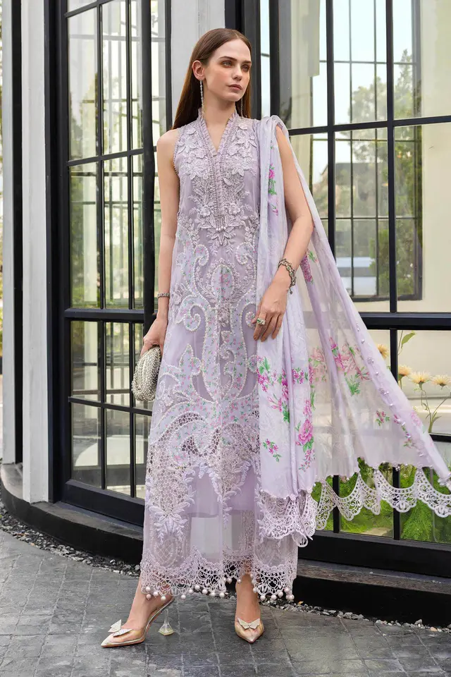 Maria B Lawn 3 Piece Embroidered Lawn Suit luxury lawn full-length primary view