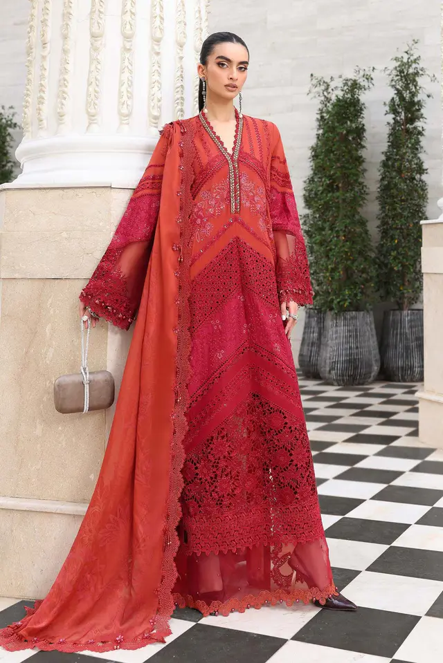 Maria B Lawn 3 Piece Embroidered Lawn Suit luxury lawn full-length primary view