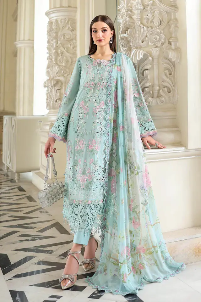 Maria B Lawn 3 Piece Embroidered Lawn Suit luxury lawn full-length primary view
