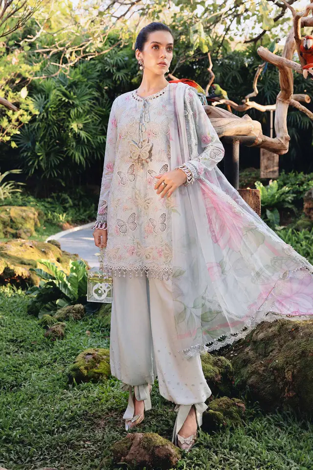 Maria B MPrints Embroidered Lawn Unstitched 3Pc Suit luxury lawn full-length primary view