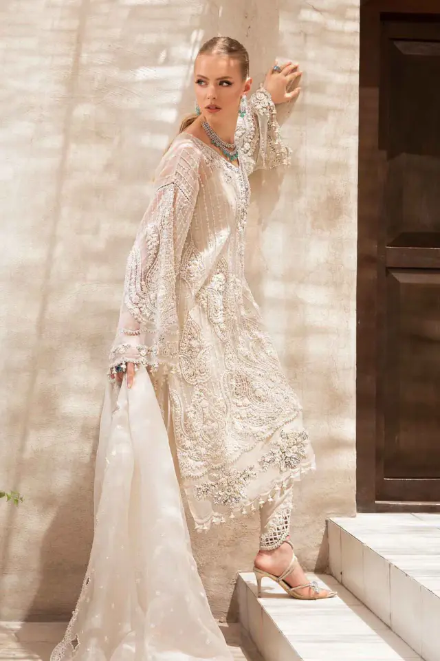 Pearla Ivory Embroidered Kurta in ivory — full outfit view
