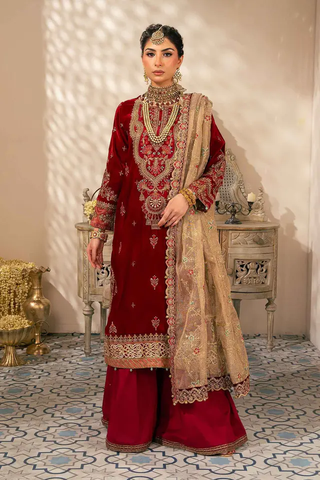 Maria B Velvet pink full-length primary view