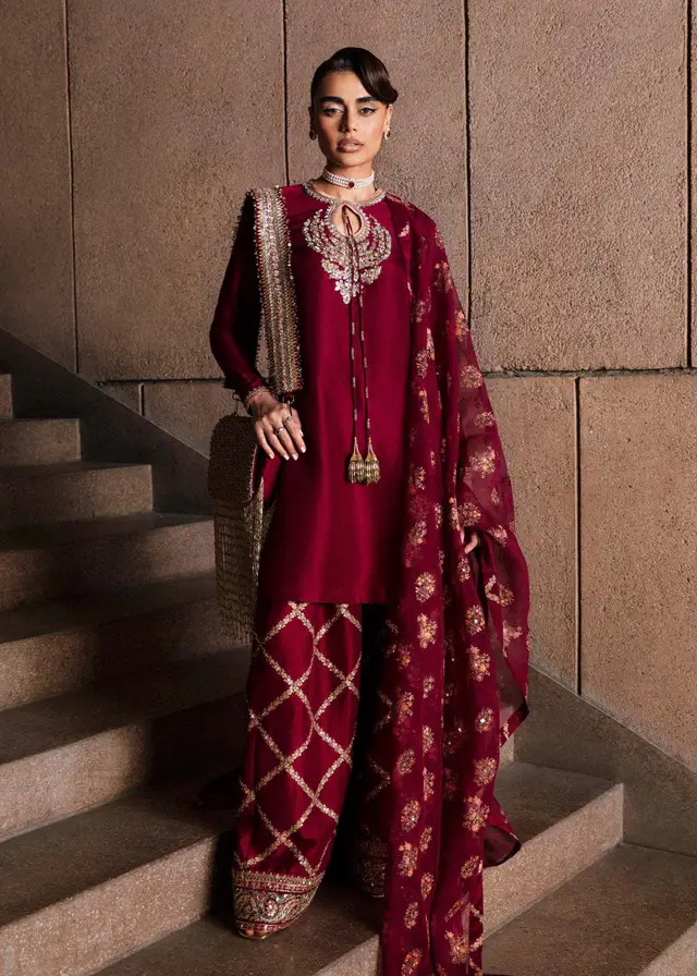 Merlot designer-inspired formal dress, full-length primary view