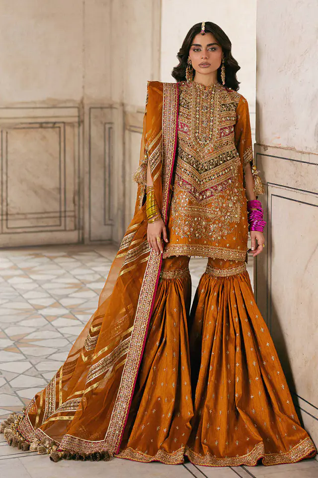 MNR Ranjish marigold gharara ensemble