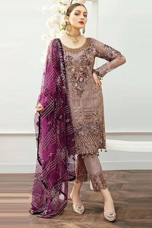 Ramsha chiffon collection beige full-length primary view