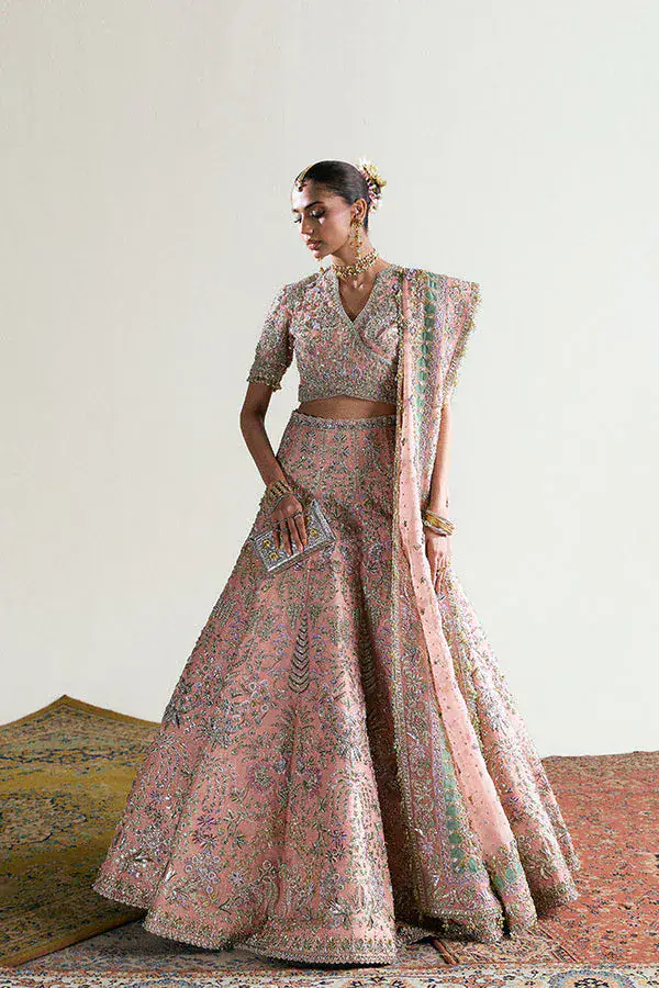 Suffuse-inspired Zaleh coral organza bridal lehenga
