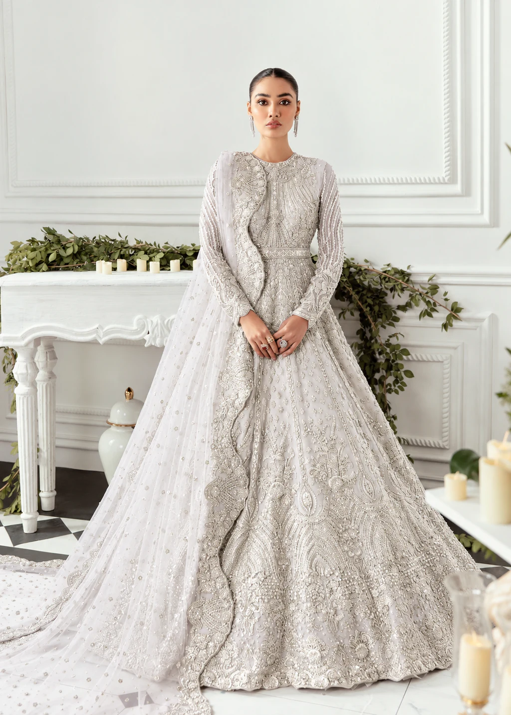 Akbar Aslam - Hyacinth (White) bridal maxi full outfit view