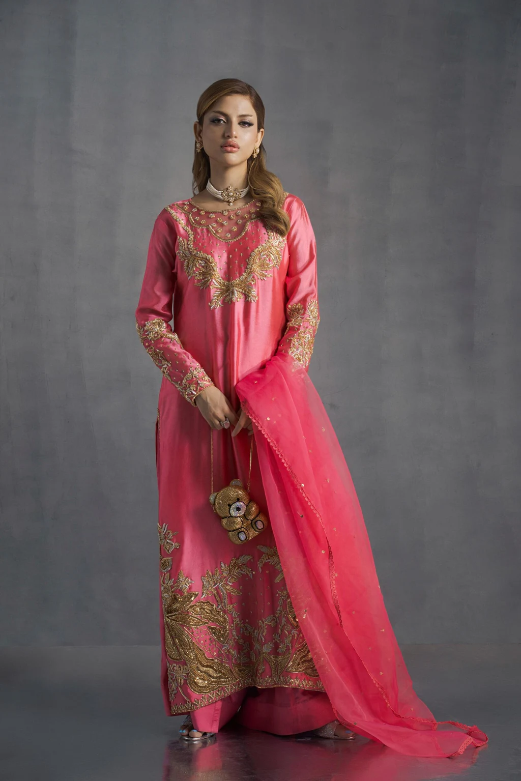 Sehrish Nadeem Ayzel 12021 bubble-pink suit full front model view