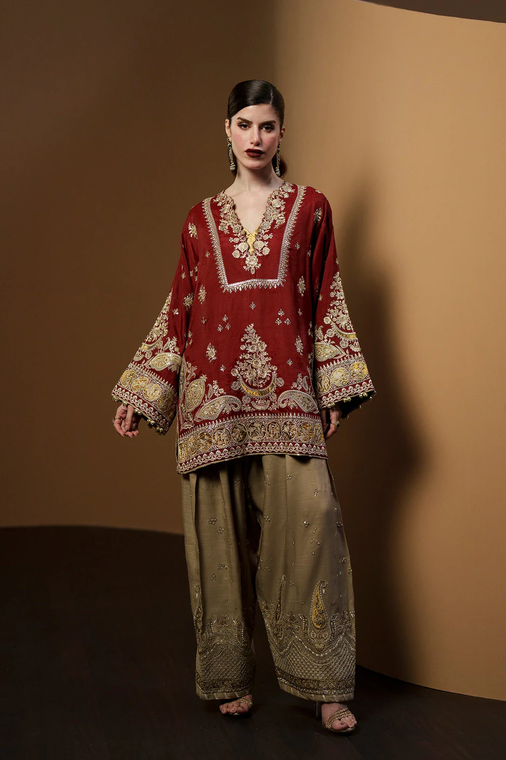 ETHNC 3-Piece Embroidered Suit in Grape Wine – full front view