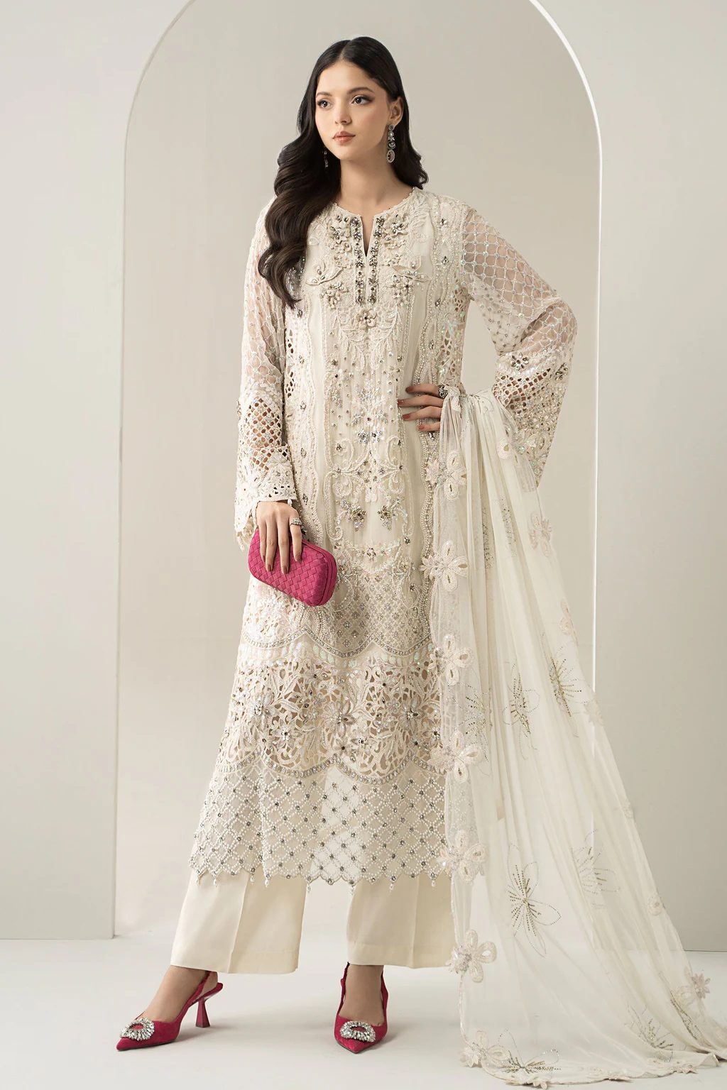 Maria.B BDS-3007 off-white formal suit full front model view
