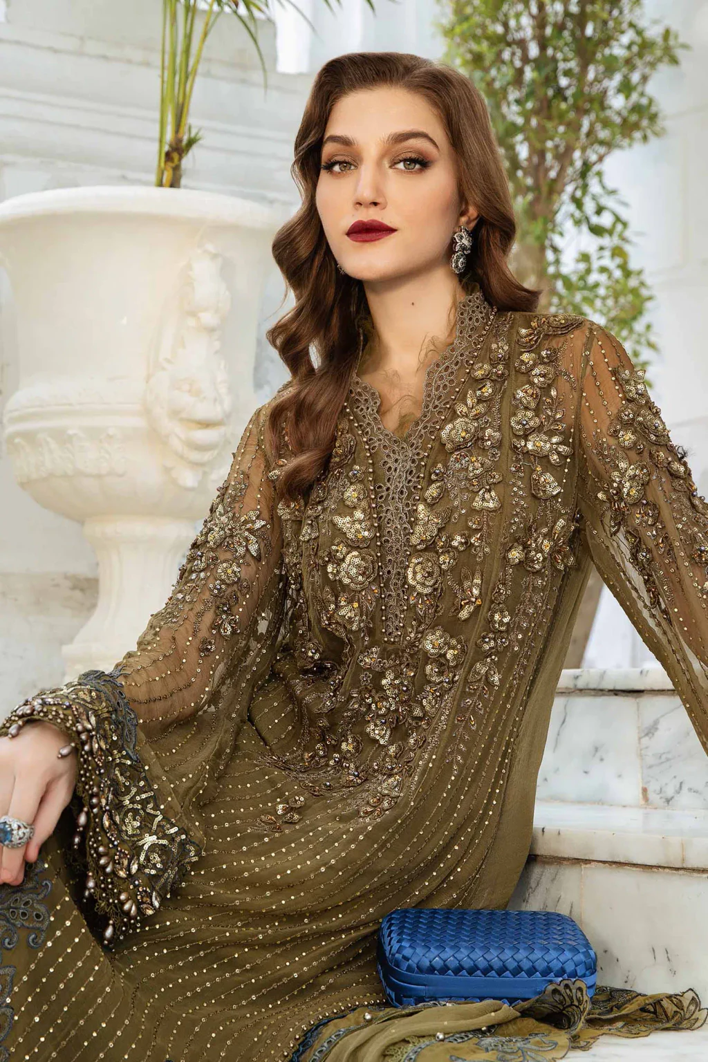 Olive Green Chiffon Suit in olive green — gallery view 2