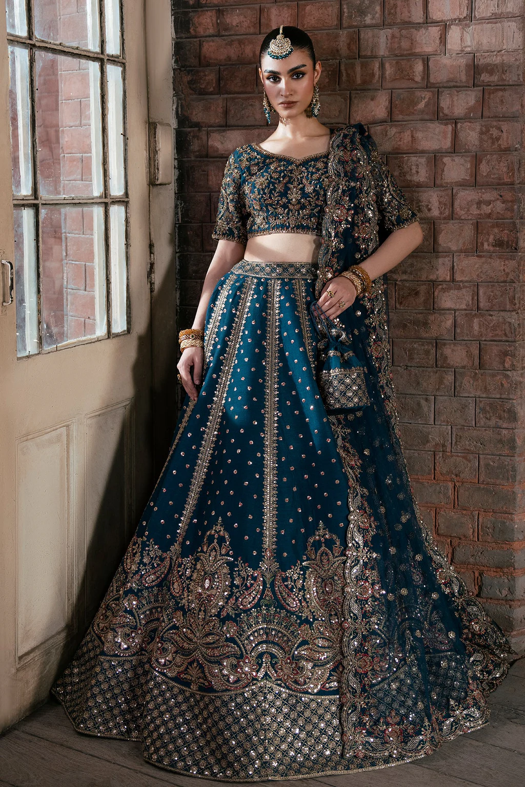 Mina Kashif - Tabassum Style, deep teal three-piece outfit — view 1