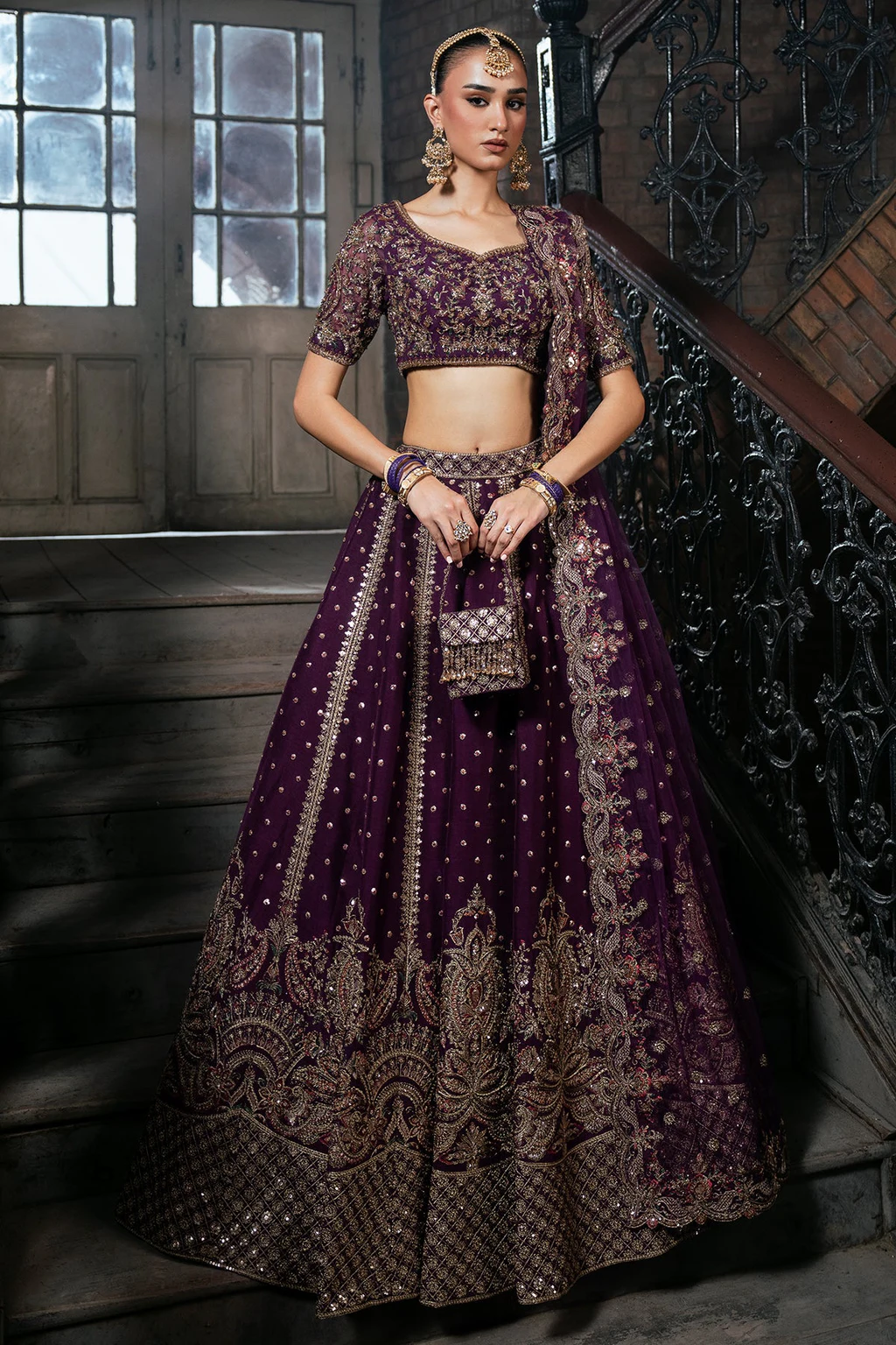 Mina Kashif - Zarnoor Style, deep purple three-piece outfit — view 1