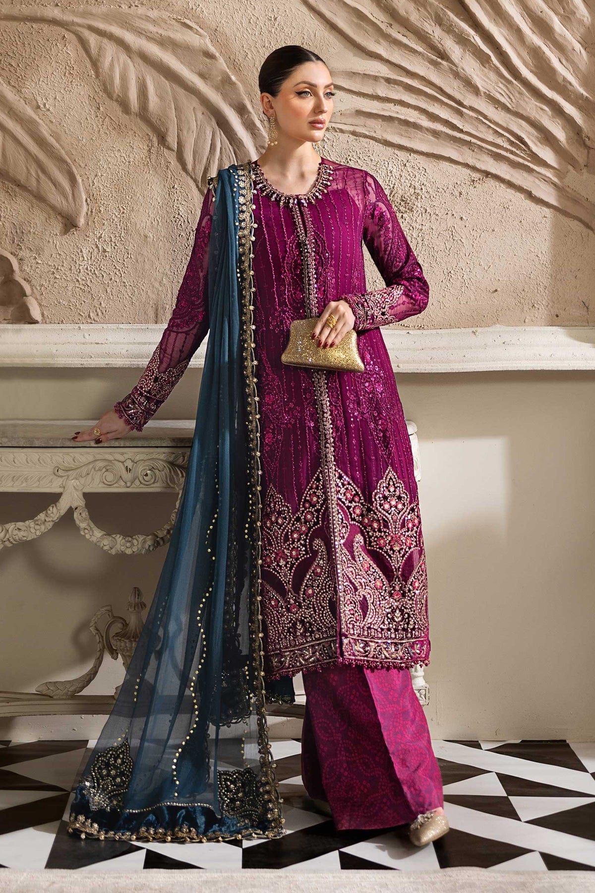 3 Piece Unstitched Embroidered Chiffon Suit | MPC-25-102 full-length primary view