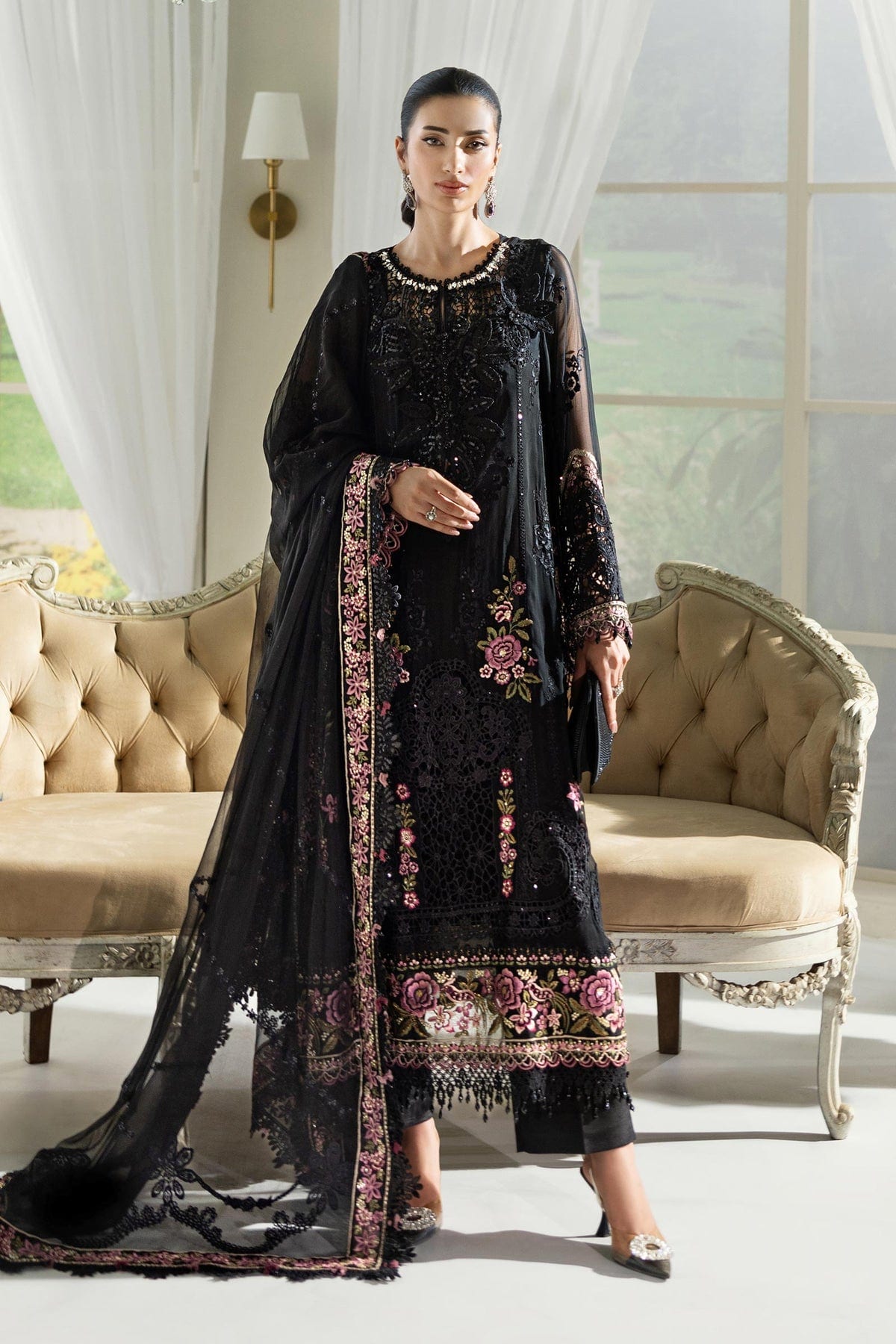3 Piece Unstitched Embroidered Chiffon Suit | MPC-25-104 full-length primary view