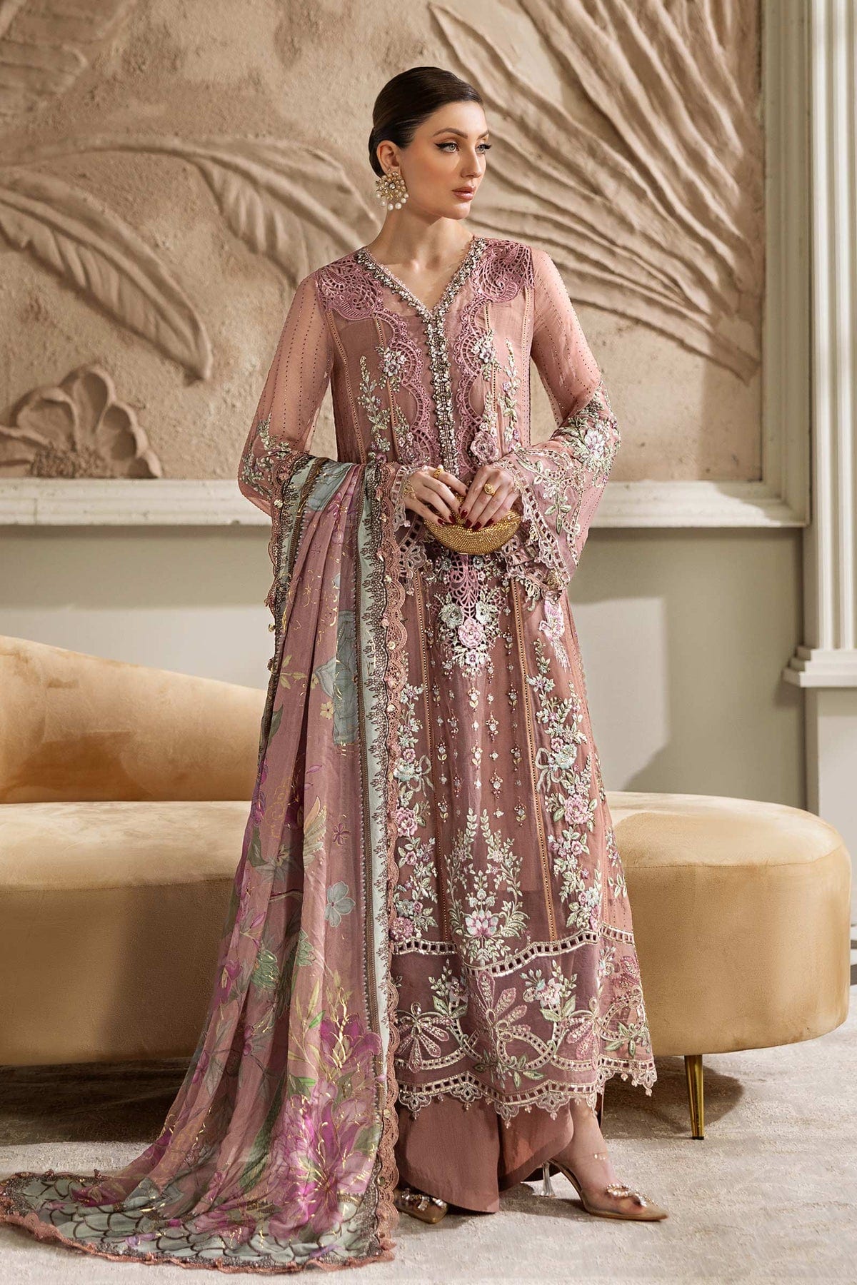 3 Piece Unstitched Embroidered Chiffon Suit | MPC-25-105 full-length primary view