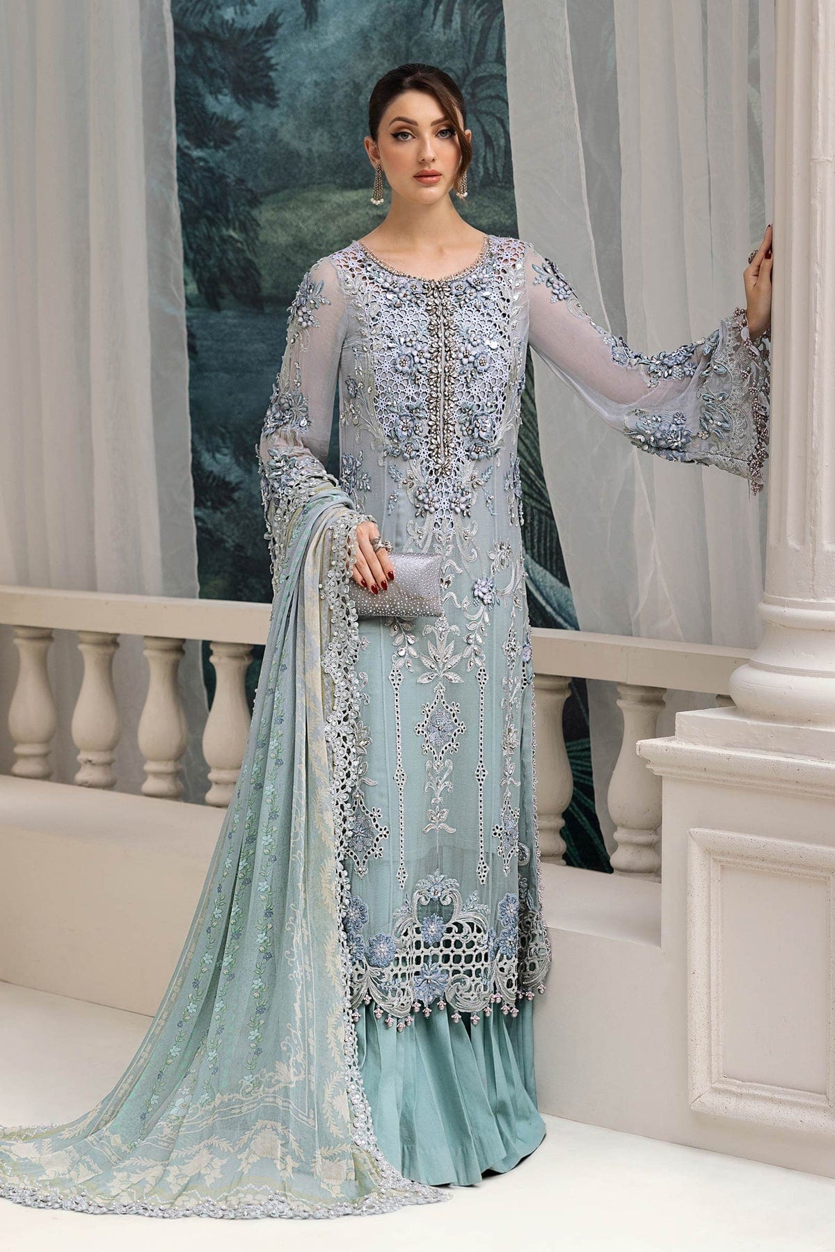 3 Piece Unstitched Embroidered Chiffon Suit | MPC-25-108 full-length primary view