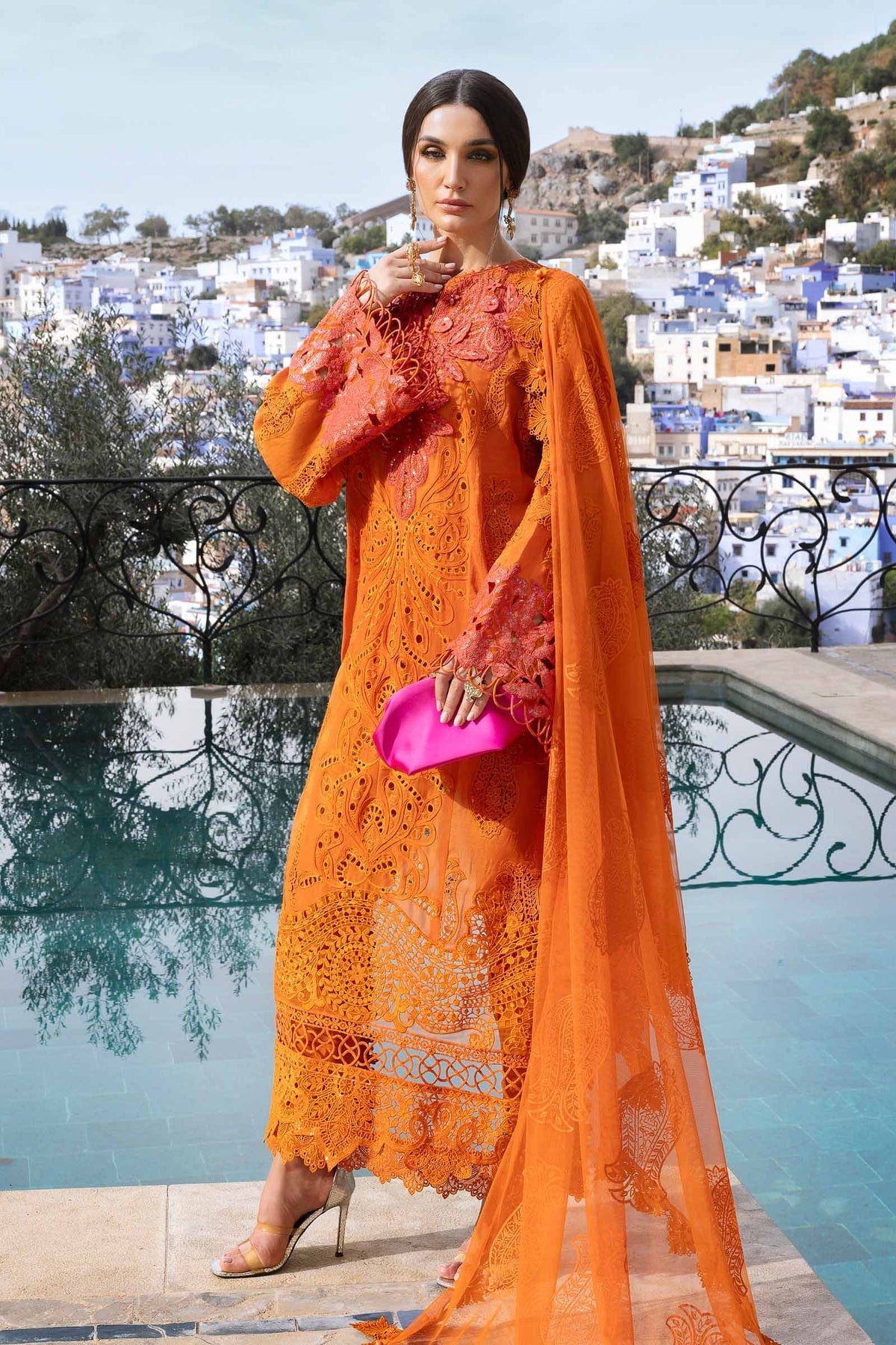 3 Piece Unstitched Embroidered Paper Cotton Suit | D-2505-B luxury lawn full-length primary view