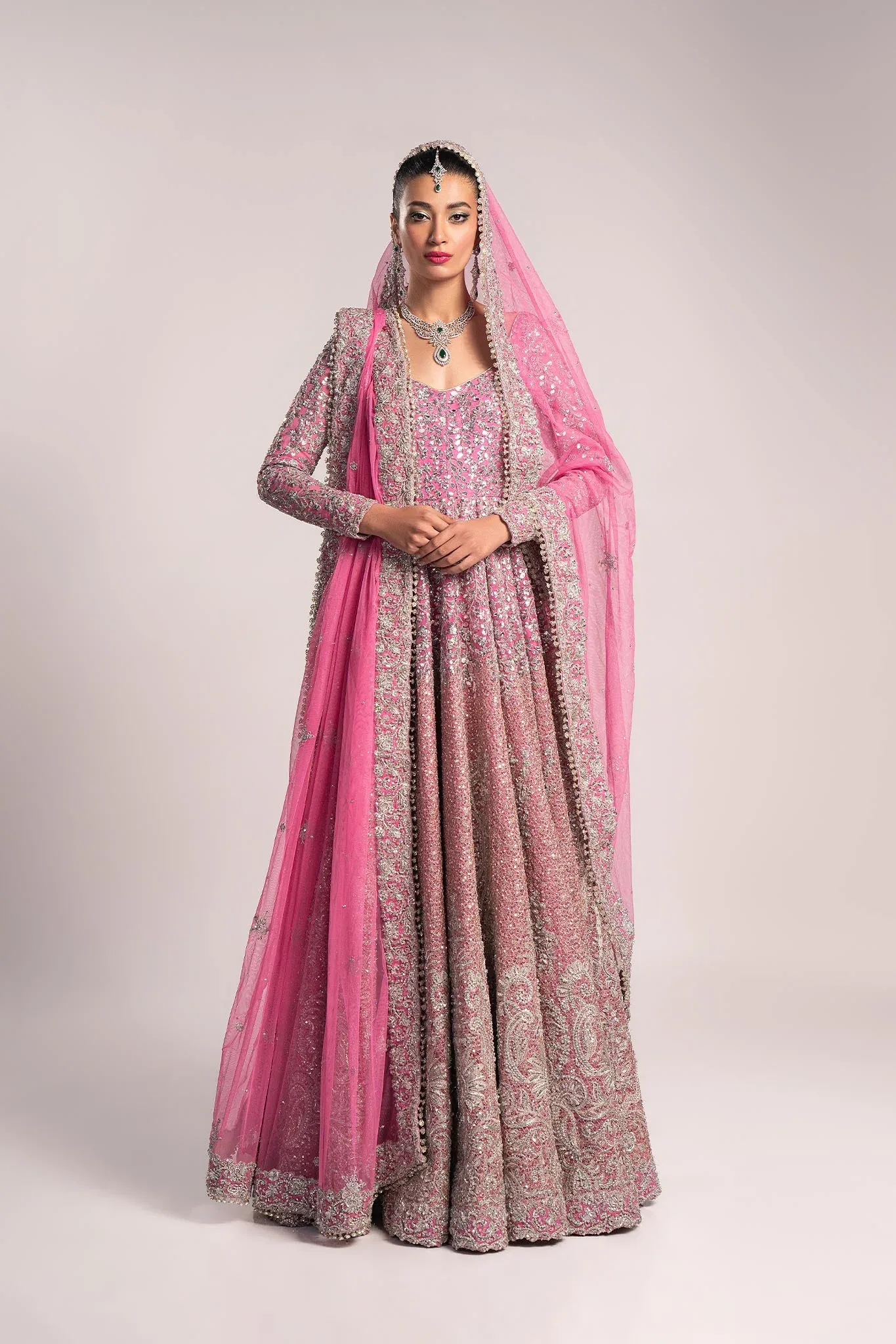 Fahad Hussayn – Bagaai Style pink bridal pishwas ensemble