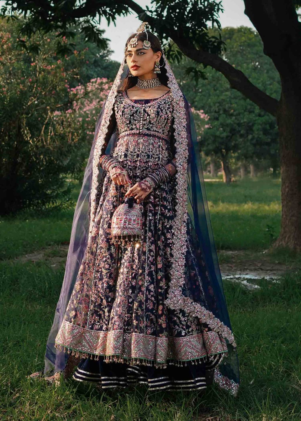 Hussain Rehar-inspired Falak navy blue velvet and organza peshwas