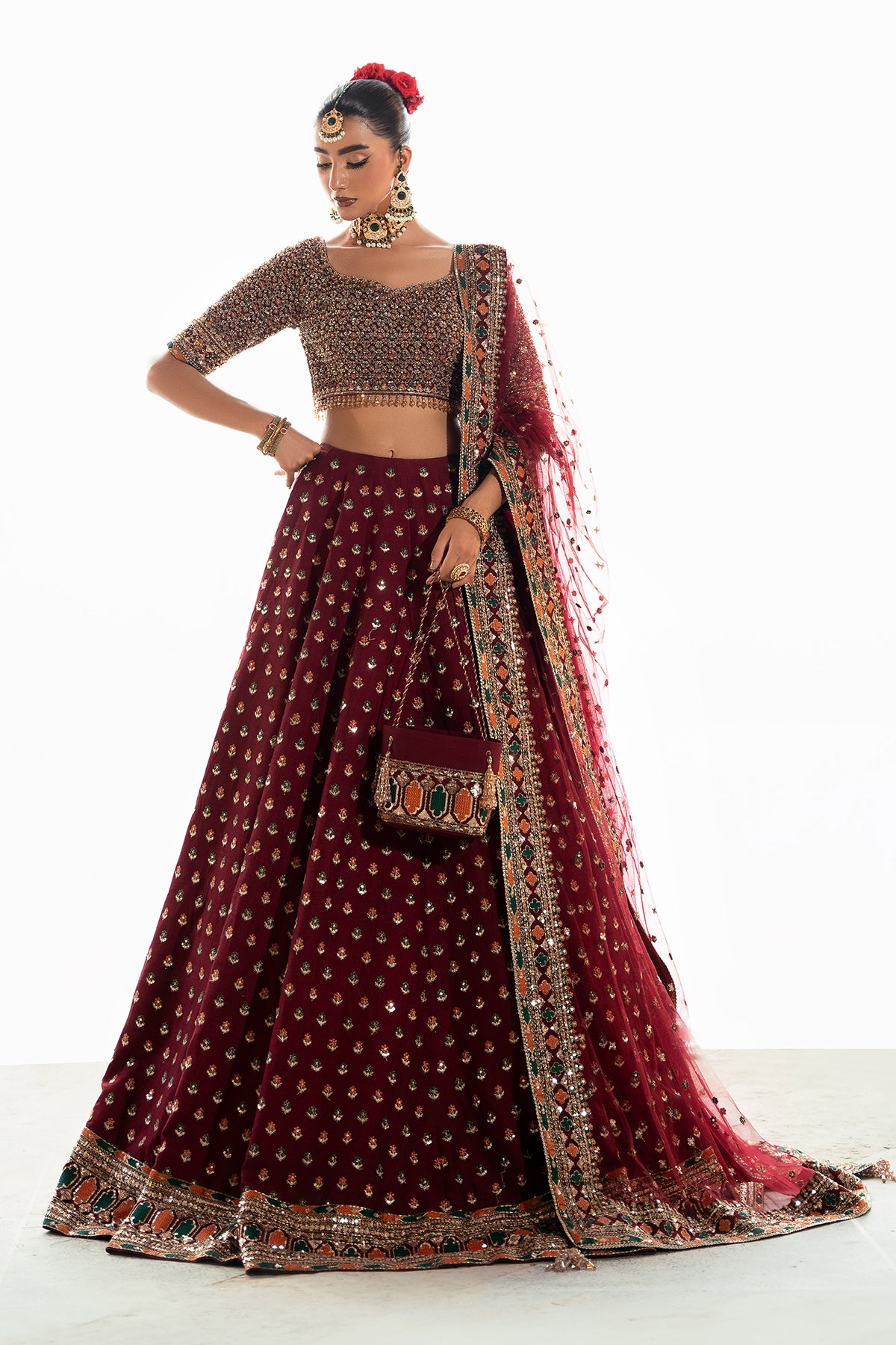 Mina Kashif Saama maroon lehenga choli