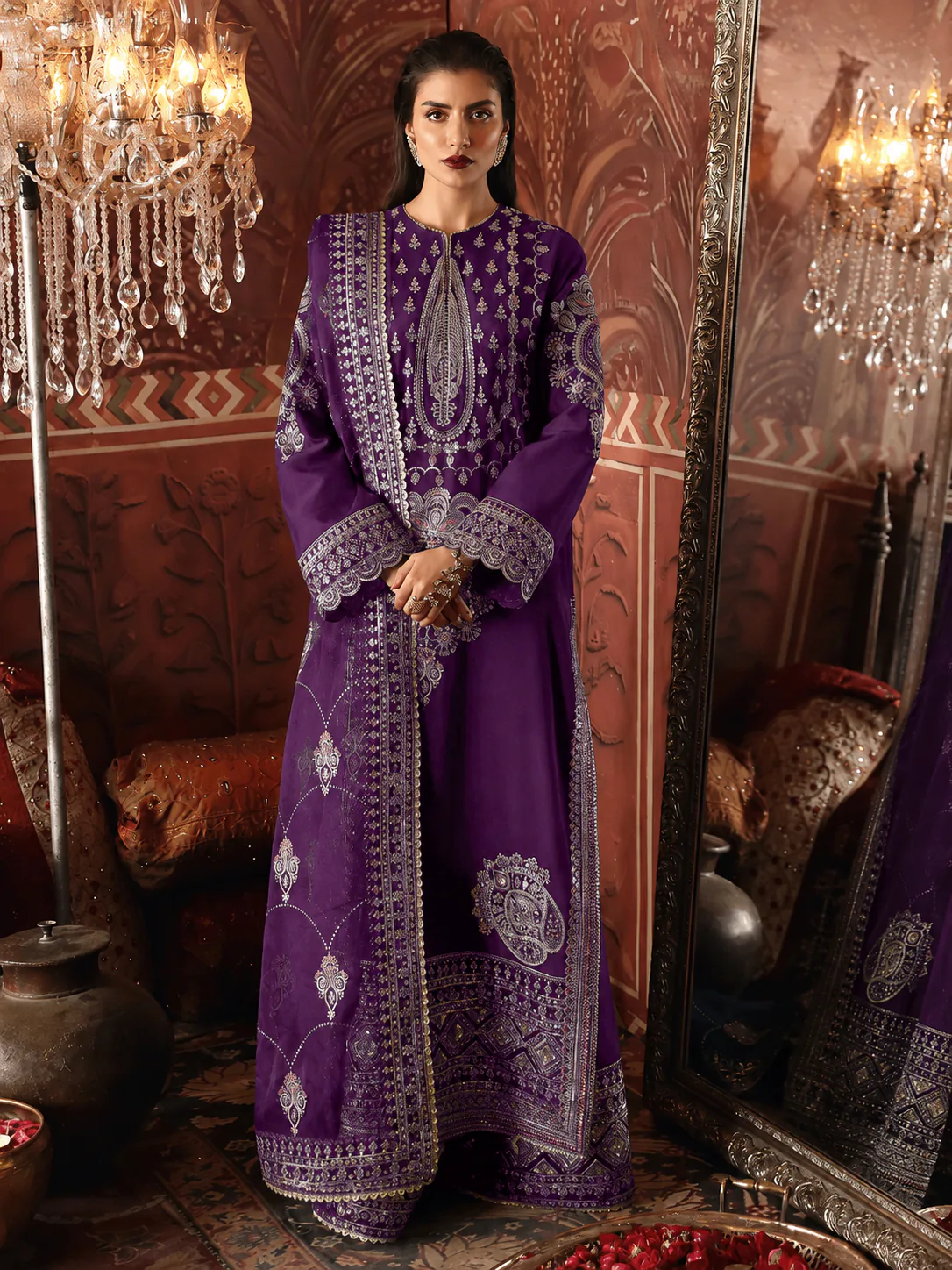 Naghma - Purple by Afrozeh raw silk and organza formal front look