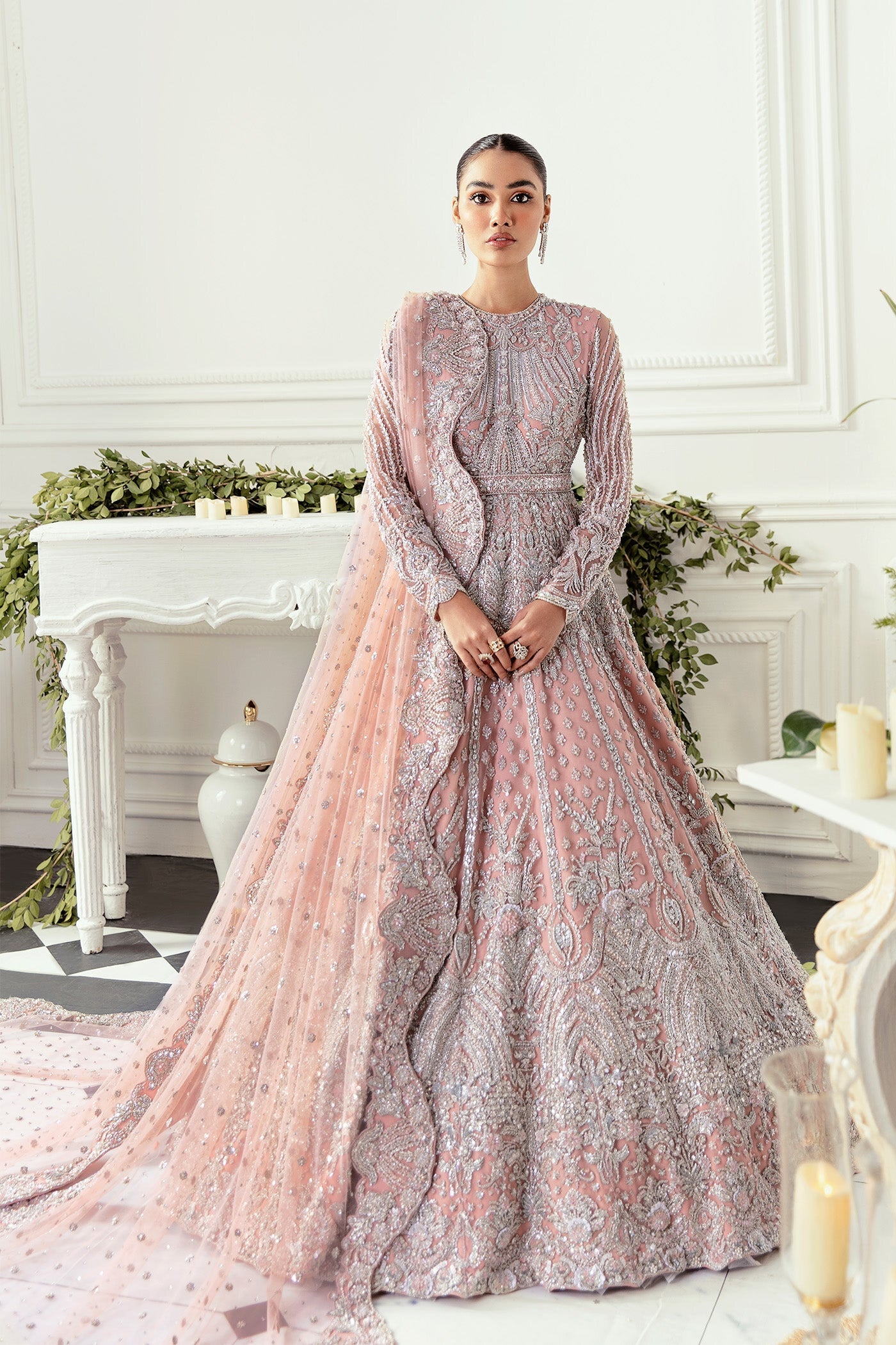 Akbar Aslam - Hyacinth (Pink) bridal maxi full outfit view