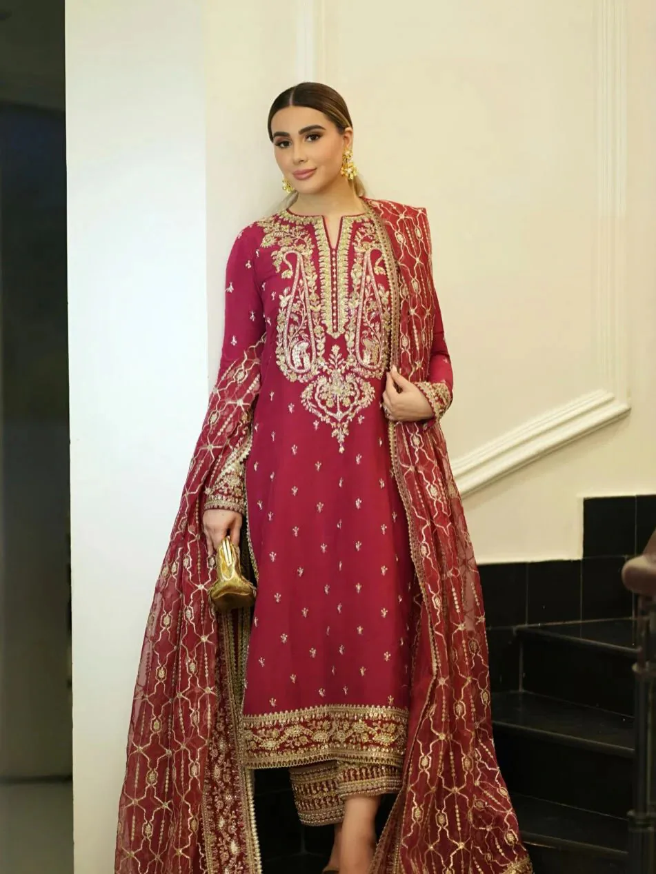 Aneela's Luxury Formals Addawork Wedding Collection - Pink full-length primary view