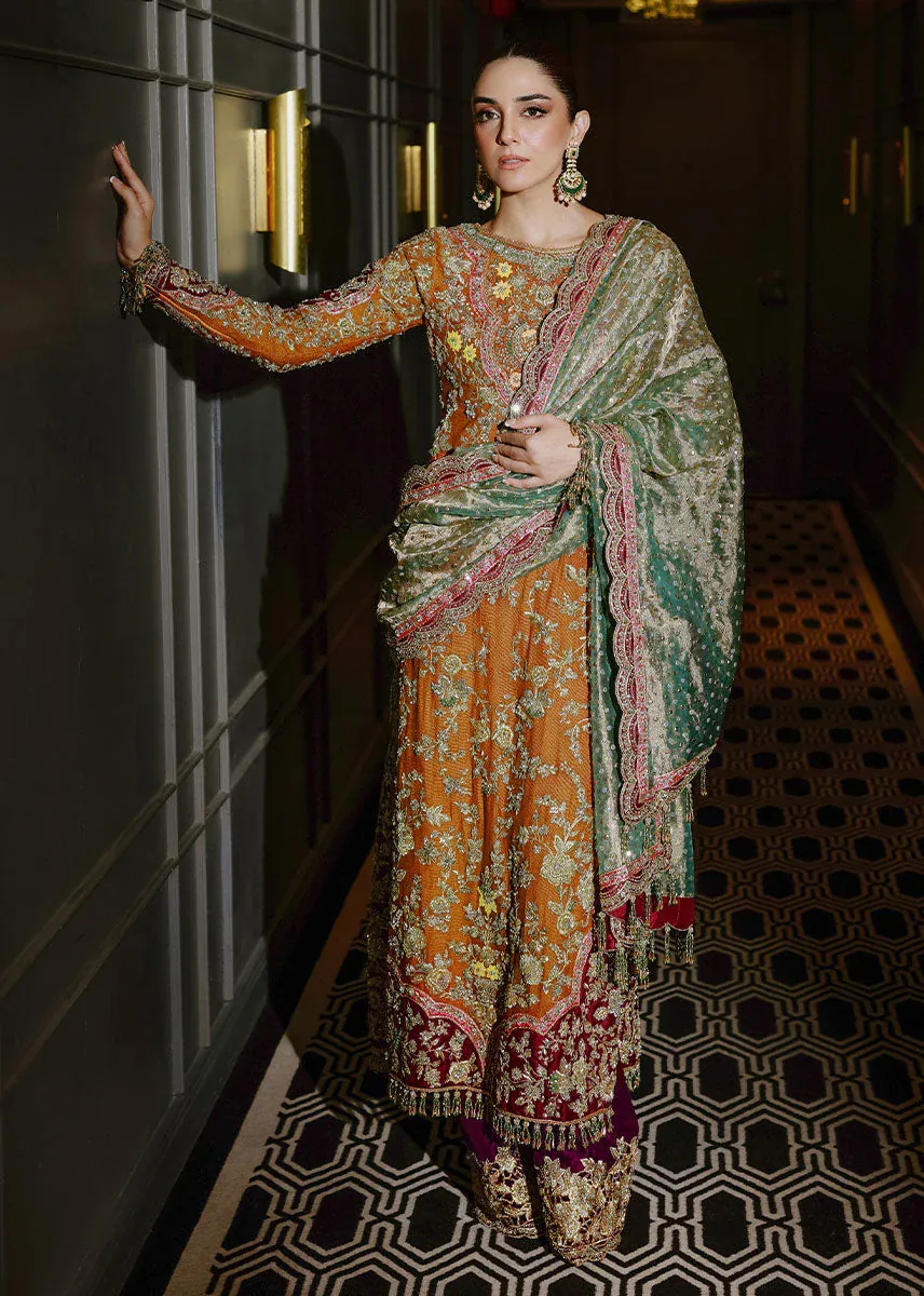 Sara Rohale Asghar – Bahisht Gul Burnt Orange, Deep Plum & Aqua Three-Piece Suit – full outfit view
