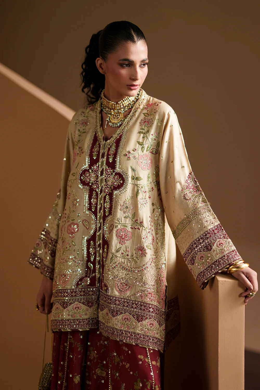 ETHNC 3-Piece Embroidered Suit in Vanilla Ice – full outfit view