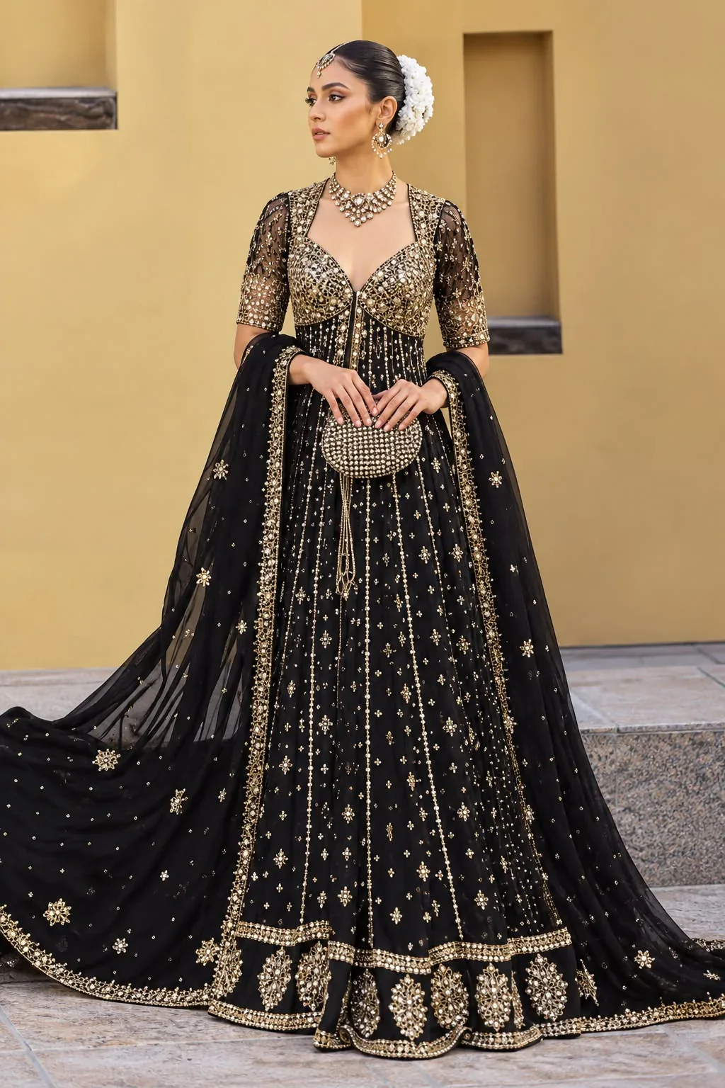 Haris Shakeel - Khansa Style (Black) - full outfit view