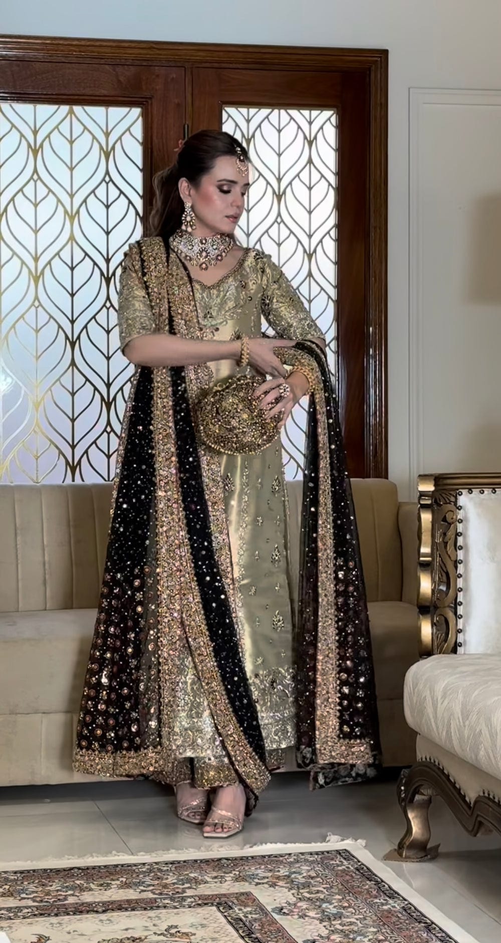 Haris Shakeel Gold & Black full-length primary view