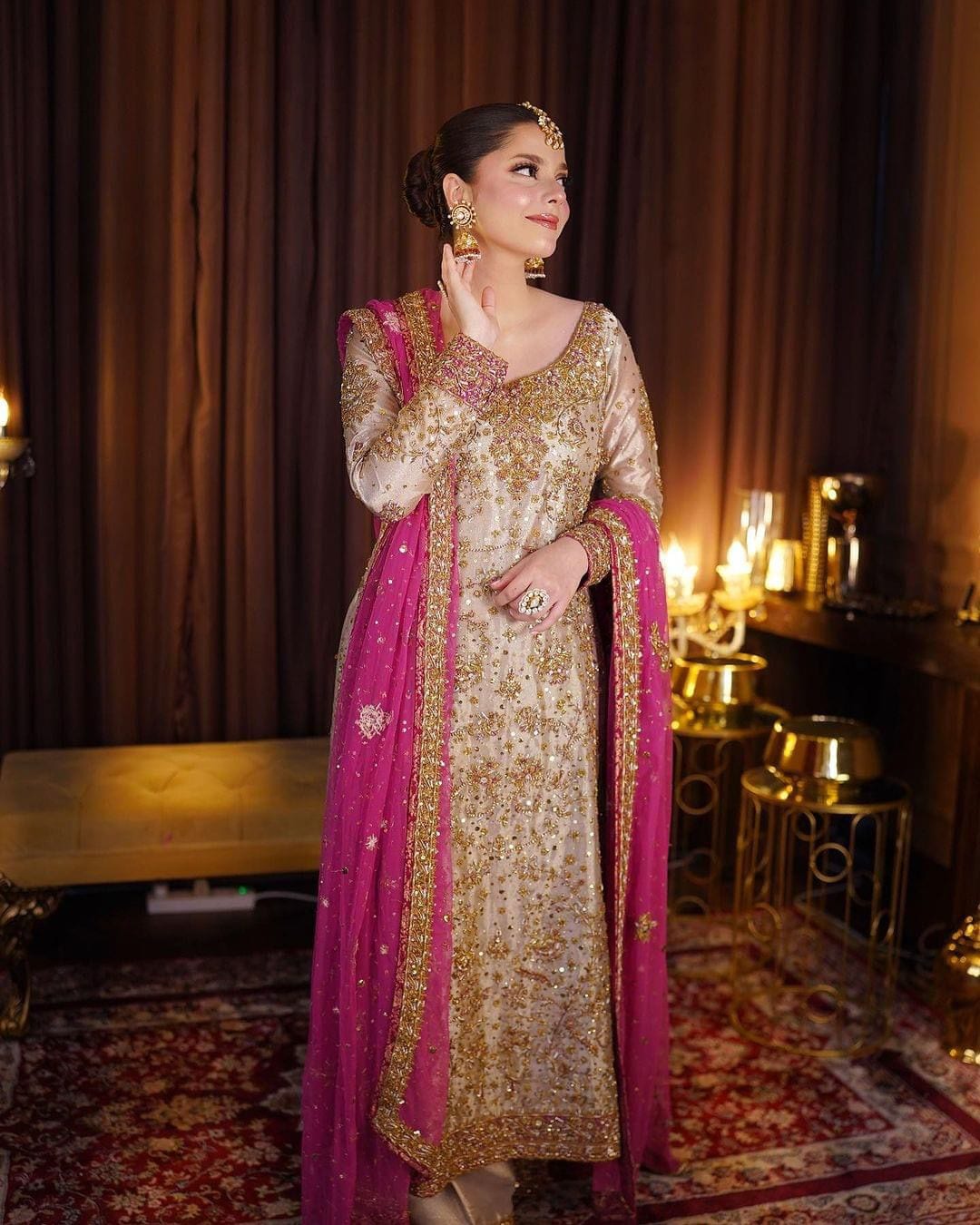 Haris Shakeel Gold & Pink full-length primary view