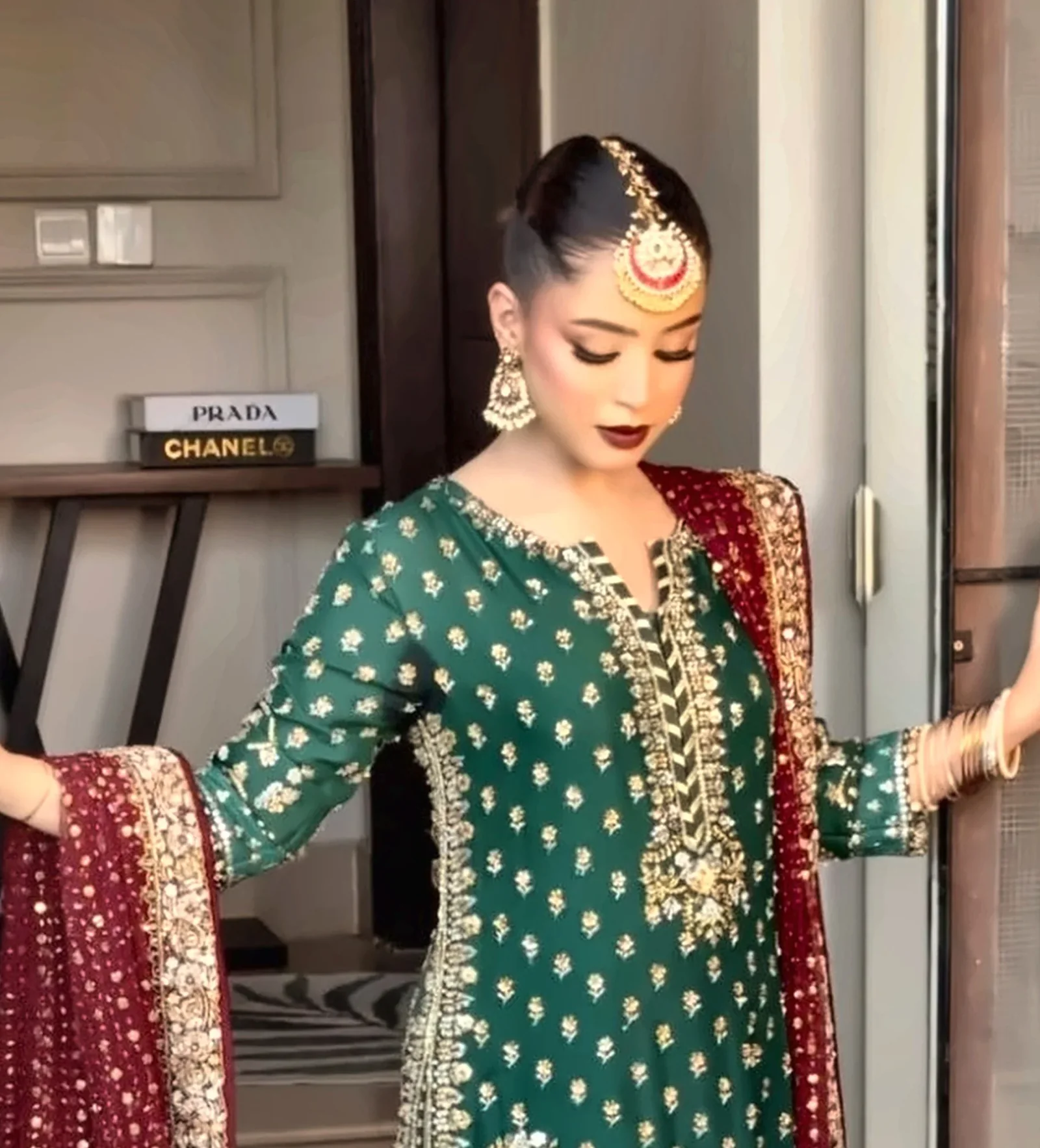 Haris Shakeel - Green and Red - full outfit view