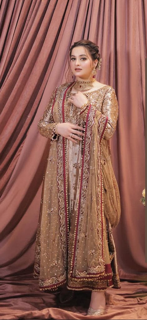 Haris Shakeel - Luxury Hand Embellished Aimen Gold full-length primary view