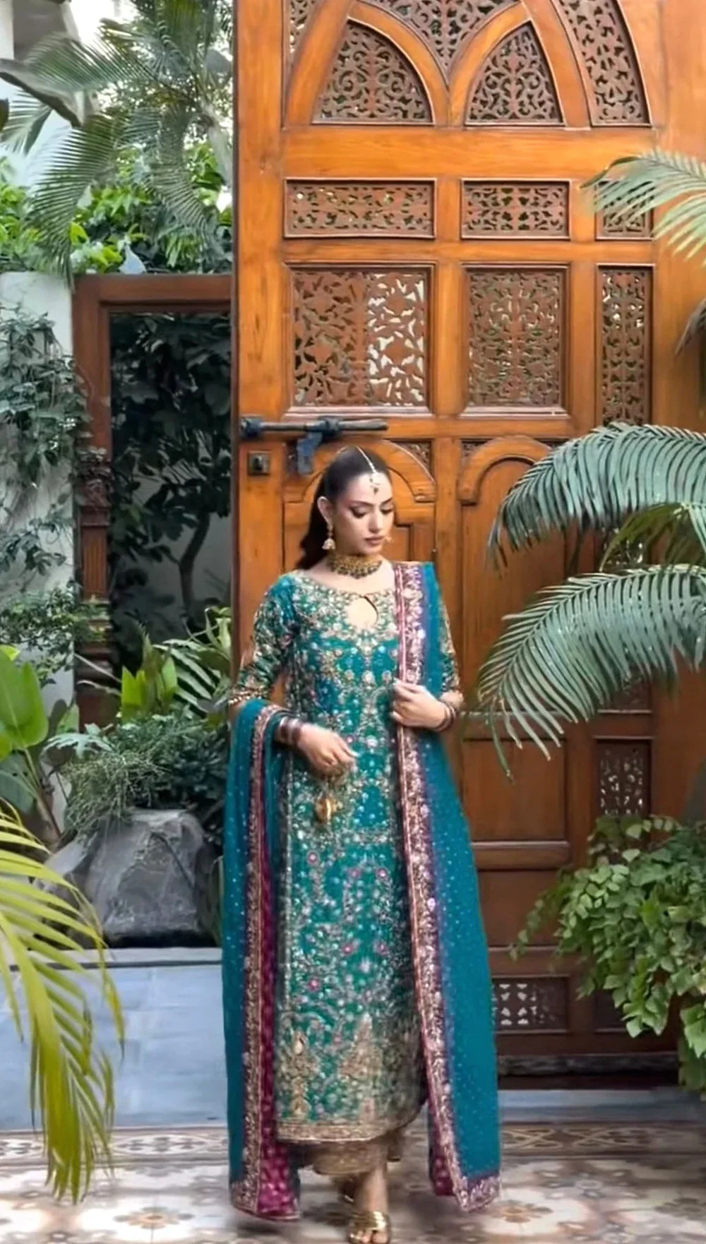 Haris Shakeel - Peacock Teal - full outfit view