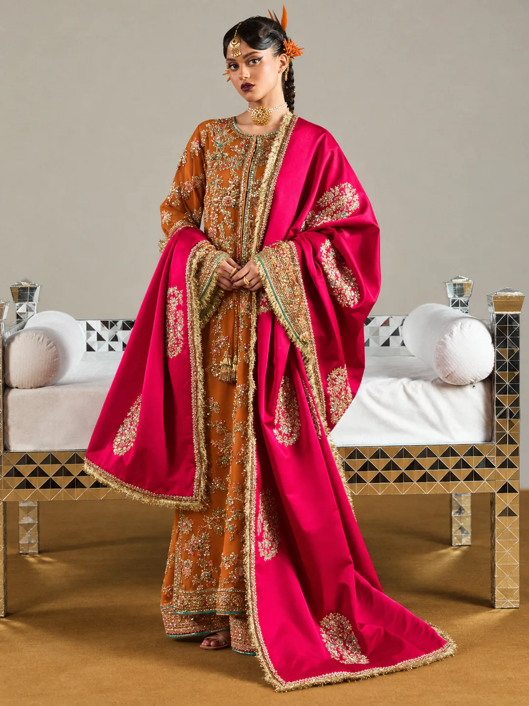 Hussain Rehar – Ruphali (Burnt Orange) – full outfit view