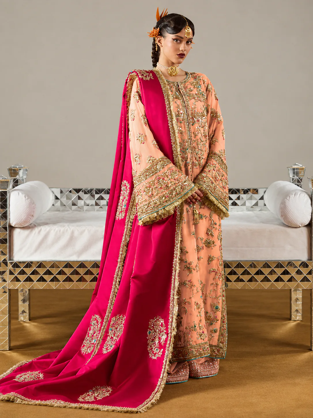 Hussain Rehar – Ruphali (Peach) – full outfit view