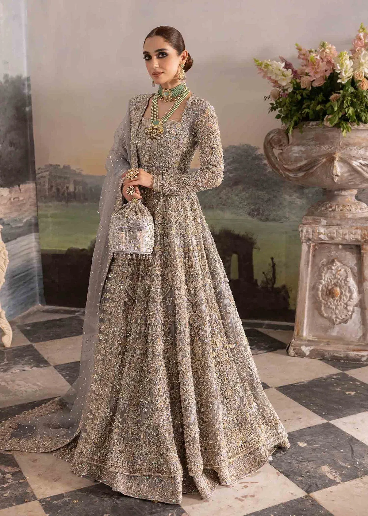 Kanwal Malik Tania silver-grey bridal gown, full-length front view