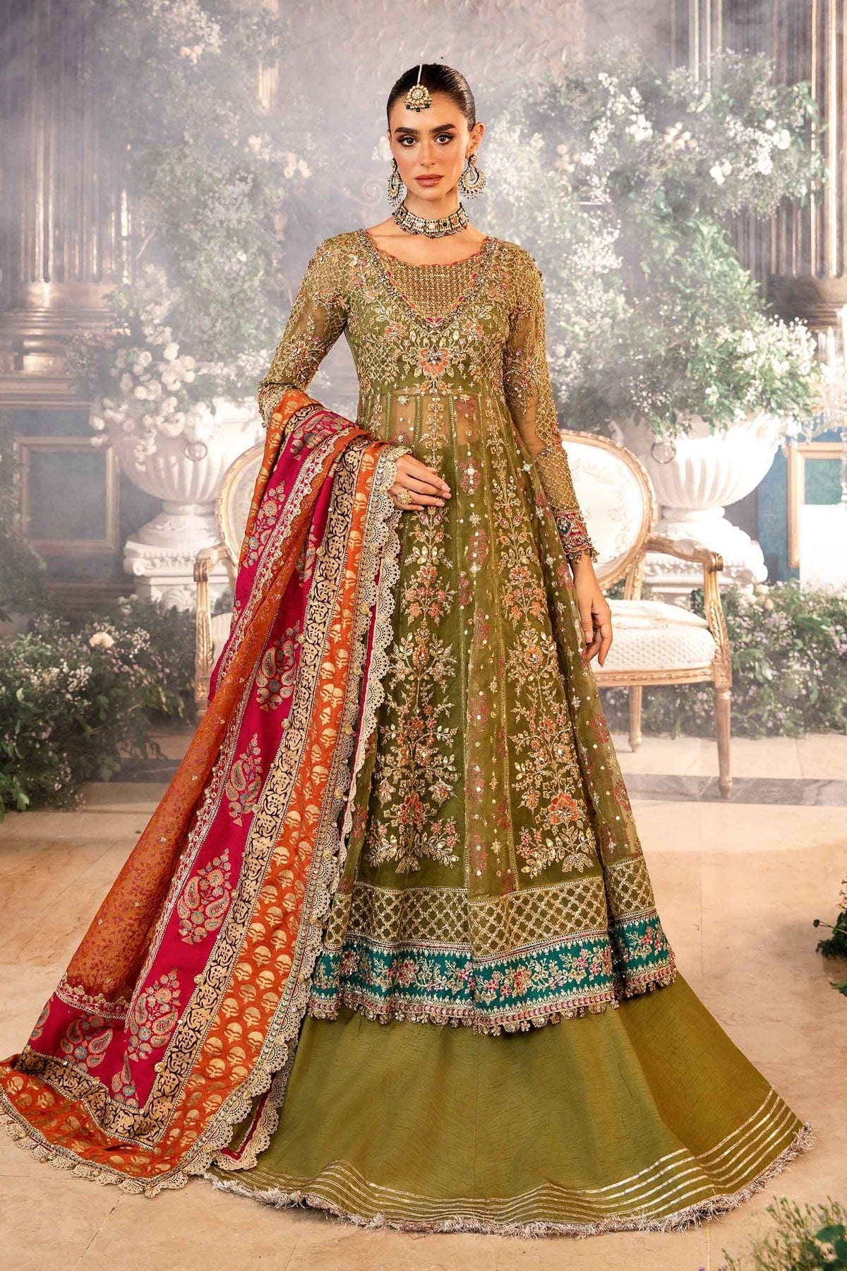 Maria B BD-2906 Olive Green full-length primary view