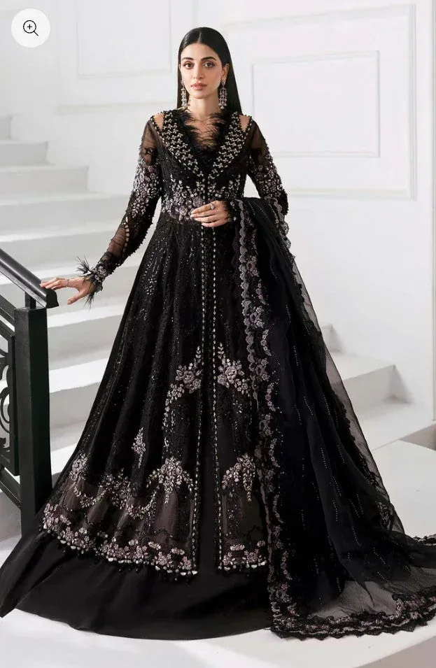 Black Embroidered Chiffon Suit in black — full outfit view