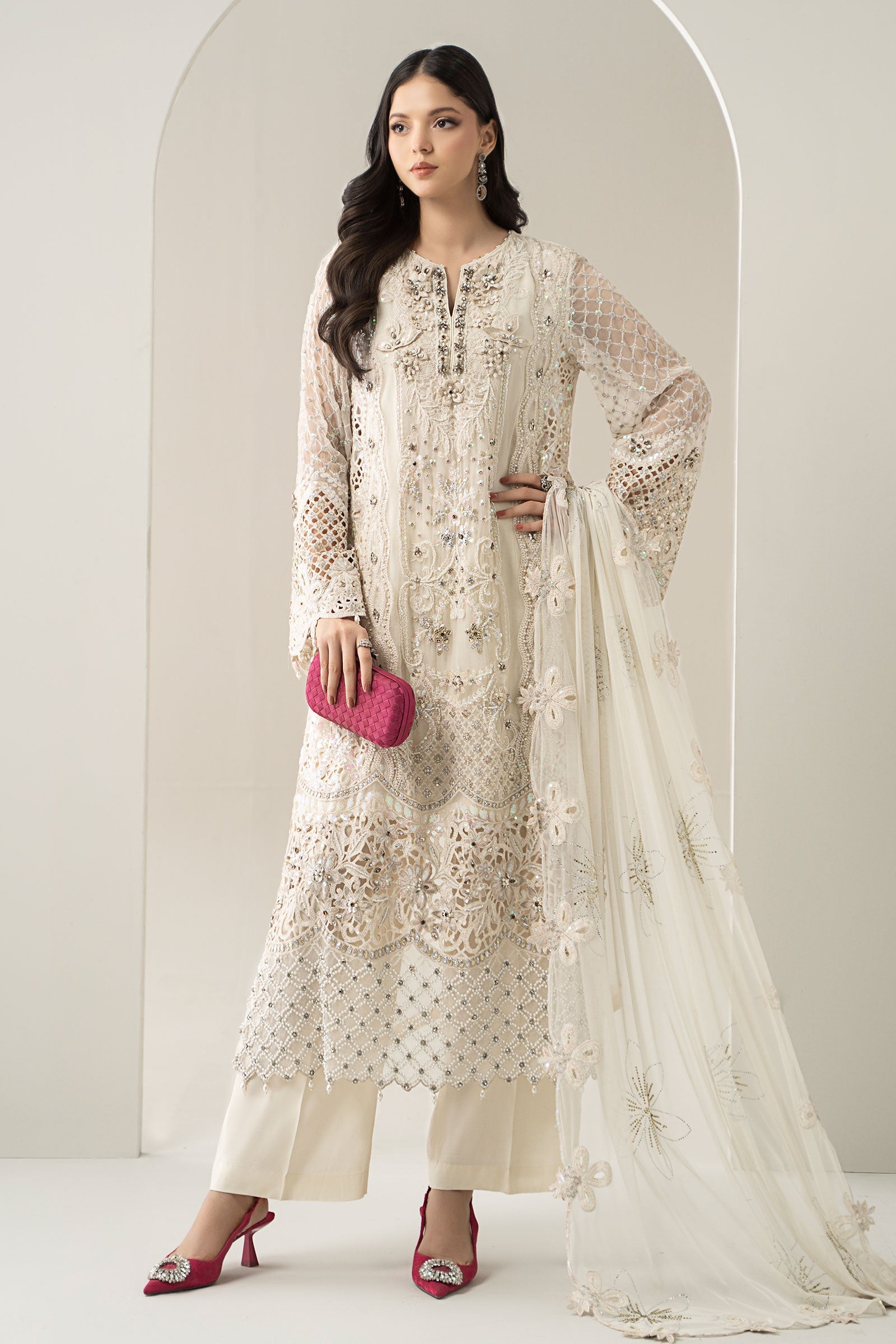 Maria.B BDS-3007 off-white formal suit full front model view